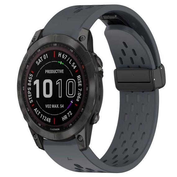Per cinturino in silicone Garmin Fenix 7 Sapphire Solar da 22 mm con foro per fibbia pieghevole (grigio scuro)