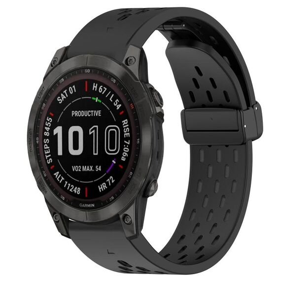 Per cinturino in silicone con foro per fibbia pieghevole Garmin Fenix 7 Sapphire Solar da 22 mm (nero)