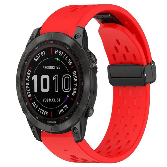 Per cinturino in silicone Garmin Fenix 7 Sapphire Solar da 22 mm con foro per fibbia pieghevole (rosso)