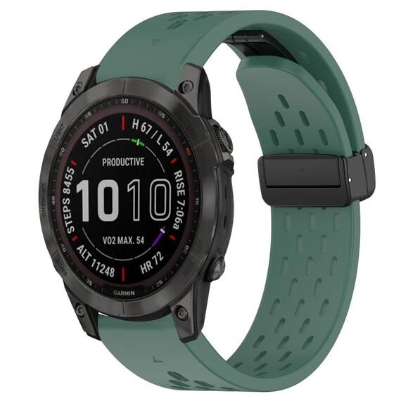 Per cinturino in silicone Garmin Fenix 7 Sapphire Solar da 22 mm con foro per fibbia pieghevole (verde scuro)
