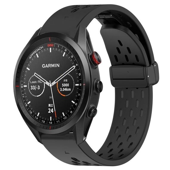 Per cinturino in silicone Garmin Approach S62 con foro per fibbia pieghevole da 22 mm (nero)