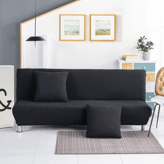 Copridivano letto elasticizzato senza braccioli Copridivano letto pieghevole all-inclusive, misura: XL per divano da 195-225 cm (nero)
