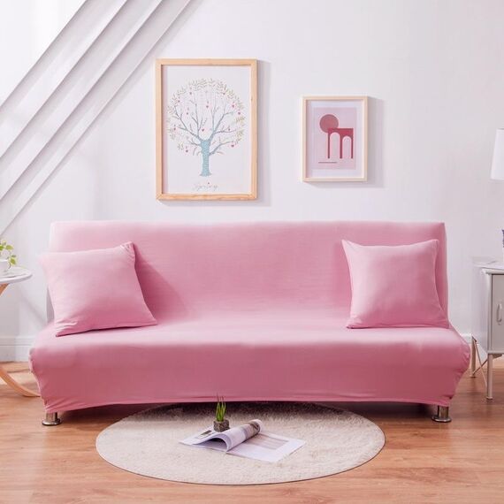 Copridivano letto elasticizzato senza braccioli Copridivano letto pieghevole all-inclusive, misura: XL per divano da 195-225 cm (rosa)