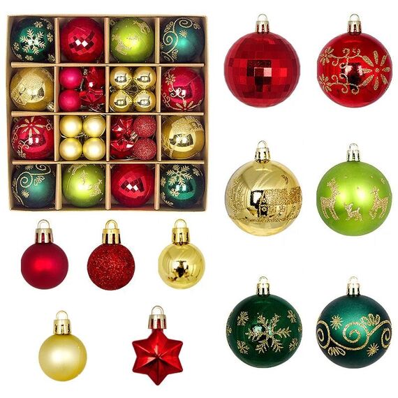 44 pezzi/set 3-6 cm di palline di Natale dipinte con ornamenti elettrolitici, colore: rosso dorato verde