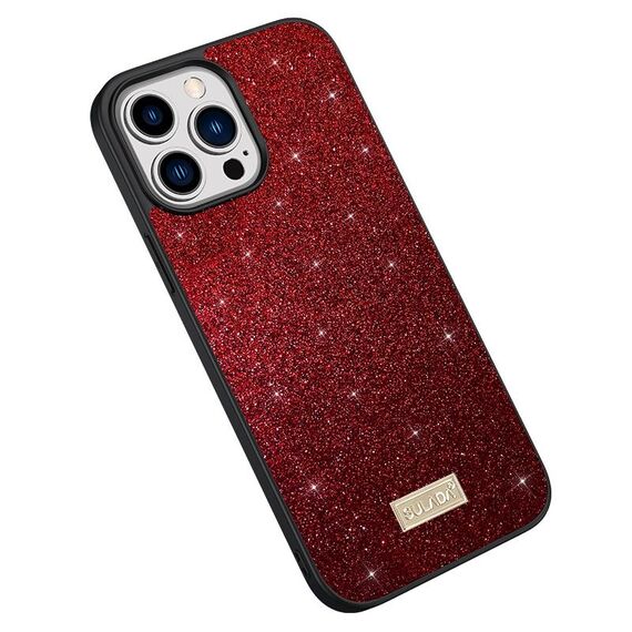 Per iPhone 15 Pro SULADA Glittery PC + TPU + Custodia per telefono in pelle fatta a mano (Rosso)