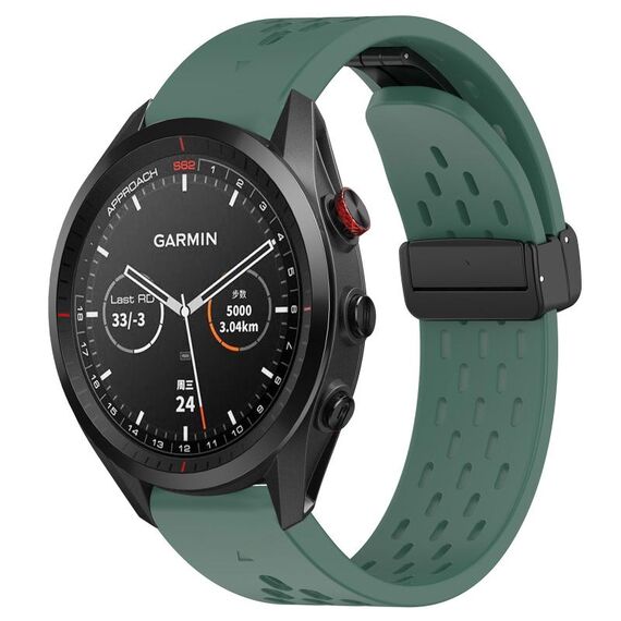 Per Garmin Approach S62 cinturino in silicone con foro per fibbia pieghevole da 22 mm (verde scuro)