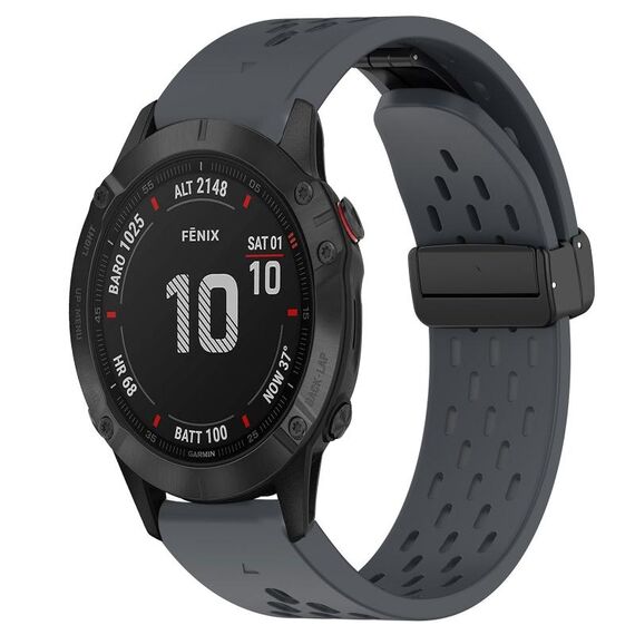 Per cinturino in silicone Garmin Fenix 6 GPS da 22 mm con foro per fibbia pieghevole (grigio scuro)