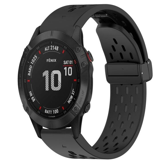 Per Garmin Fenix 6 GPS cinturino in silicone con foro per fibbia pieghevole da 22 mm (nero)
