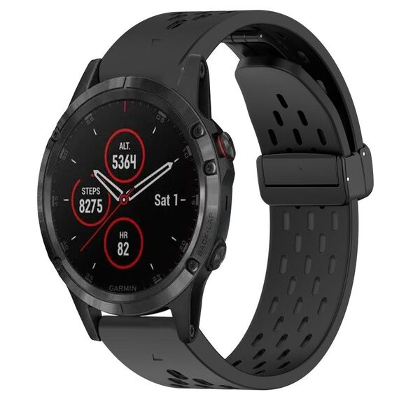 Per cinturino in silicone con foro per fibbia pieghevole Garmin Fenix 5 da 22 mm (nero)
