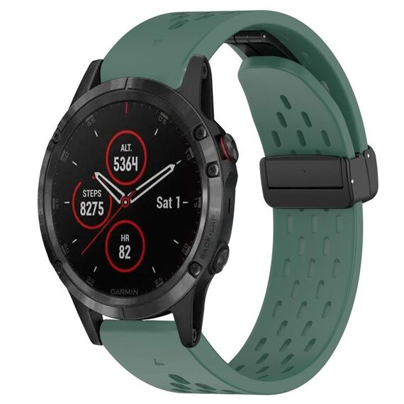 Per cinturino in silicone con foro per fibbia pieghevole Garmin Fenix 5 da 22 mm (verde scuro)