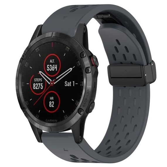 Per cinturino in silicone con foro per fibbia pieghevole Garmin Fenix 5 Plus da 22 mm (grigio scuro)