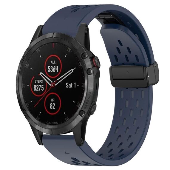 Per cinturino in silicone con foro per fibbia pieghevole Garmin Fenix 5 Plus da 22 mm (blu notte)
