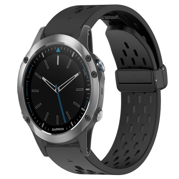 Per cinturino in silicone con foro per fibbia pieghevole Garmin Quatix 5 da 22 mm (nero)