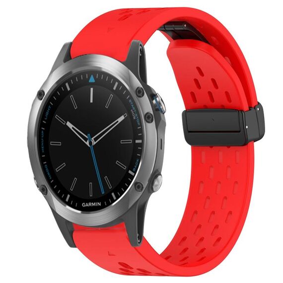 Per cinturino in silicone con foro per fibbia pieghevole Garmin Quatix 5 da 22 mm (rosso)