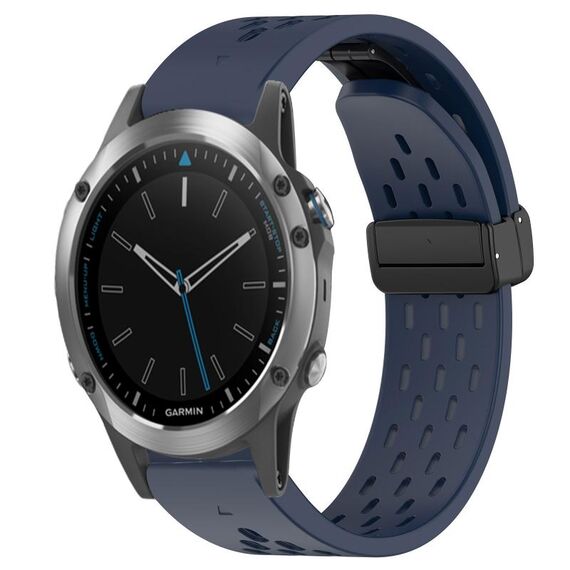 Per cinturino in silicone con foro per fibbia pieghevole Garmin Quatix 5 Sapphire da 22 mm (blu notte)