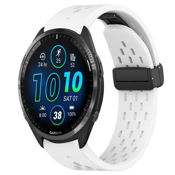 Per cinturino in silicone con foro per fibbia pieghevole Garmin Forerunner 965 da 22 mm (bianco)
