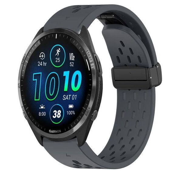 Per cinturino in silicone con foro per fibbia pieghevole Garmin Forerunner 965 da 22 mm (grigio scuro)