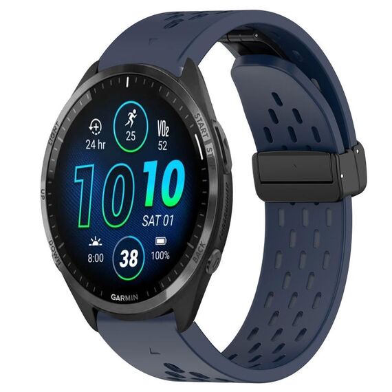 Per cinturino in silicone con foro per fibbia pieghevole Garmin Forerunner 965 da 22 mm (blu notte)