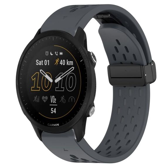Per cinturino in silicone Garmin Forerunner 955 con foro per fibbia pieghevole da 22 mm (grigio scuro)