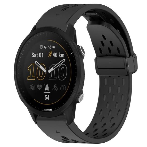 Per cinturino in silicone con foro per fibbia pieghevole Garmin Forerunner 955 da 22 mm (nero)