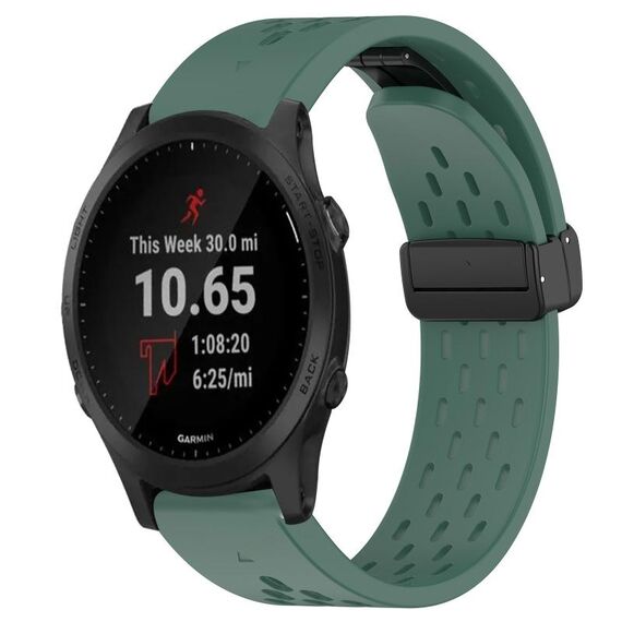 Per cinturino in silicone con foro per fibbia pieghevole Garmin Forerunner 945 da 22 mm (verde scuro)