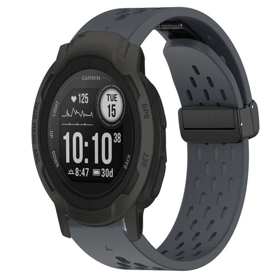 Per cinturino in silicone con foro per fibbia pieghevole Garmin Instinct 2 da 22 mm (grigio scuro)