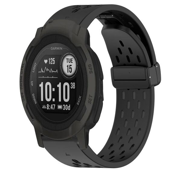 Per cinturino in silicone con foro per fibbia pieghevole Garmin Instinct 2 da 22 mm (nero)
