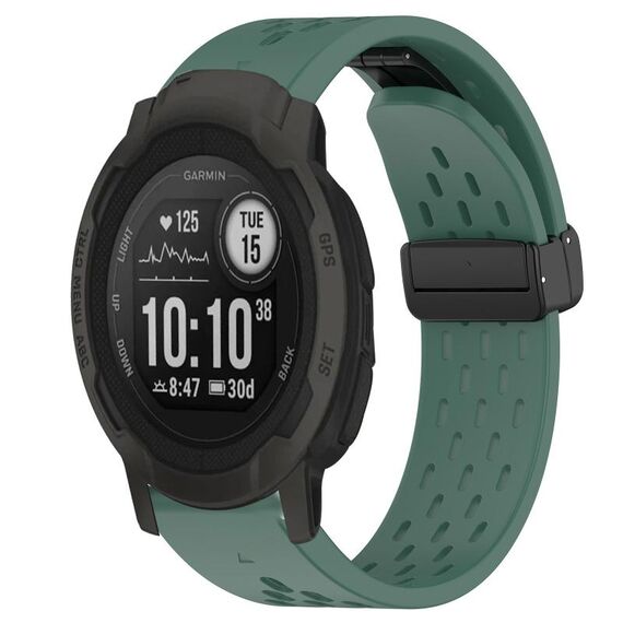 Per cinturino in silicone Garmin Instinct 2 da 22 mm con foro per fibbia pieghevole (verde scuro)