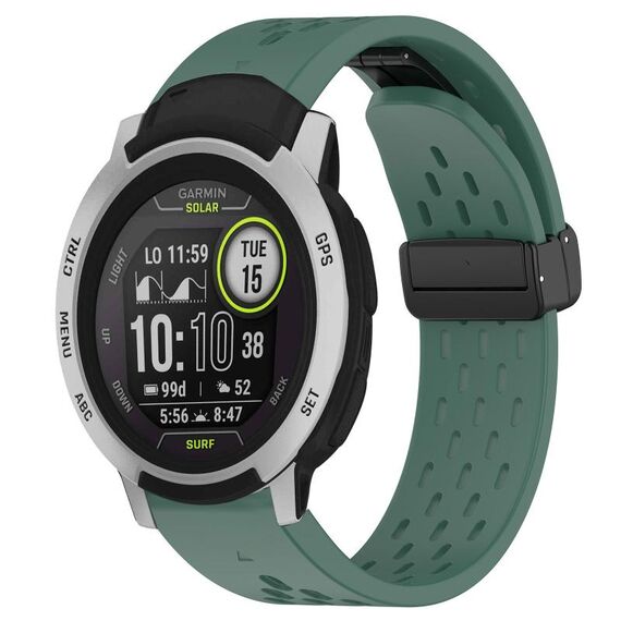 Per cinturino in silicone Garmin Instinct da 22 mm con foro per fibbia pieghevole (verde scuro)