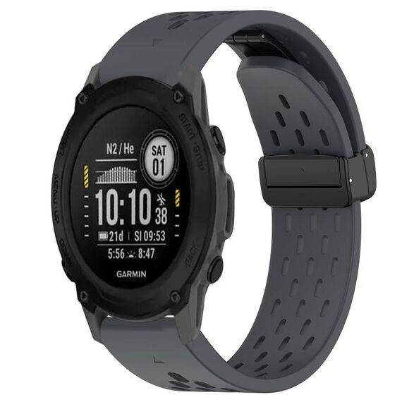 Per cinturino in silicone con foro per fibbia pieghevole Garmin Descent G1 da 22 mm (grigio scuro)
