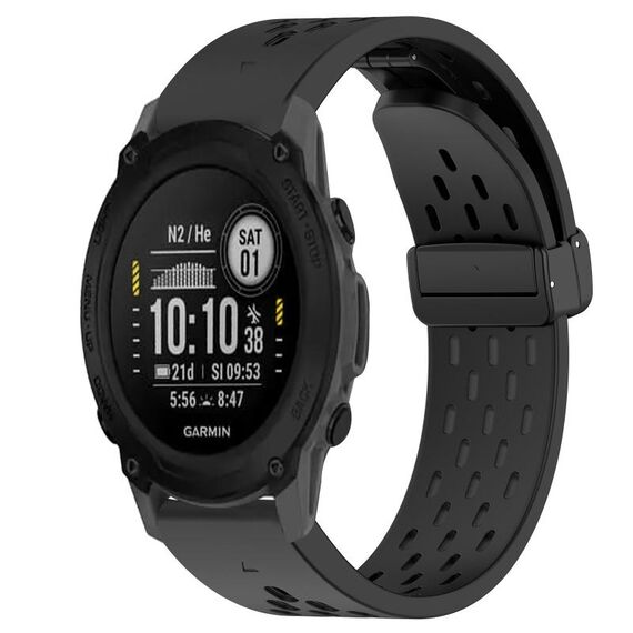 Per cinturino in silicone con foro per fibbia pieghevole Garmin Descent G1 da 22 mm (nero)