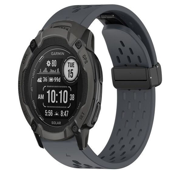 Per cinturino in silicone Garmin Instinct 2X Solar da 26 mm con foro per fibbia pieghevole (grigio scuro)