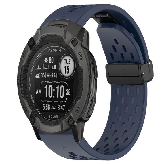 Per cinturino in silicone Garmin Instinct 2X Solar da 26 mm con foro per fibbia pieghevole (blu notte)
