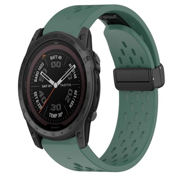 Per cinturino in silicone con foro per fibbia pieghevole Garmin Tactix 7 Pro da 26 mm (verde scuro)