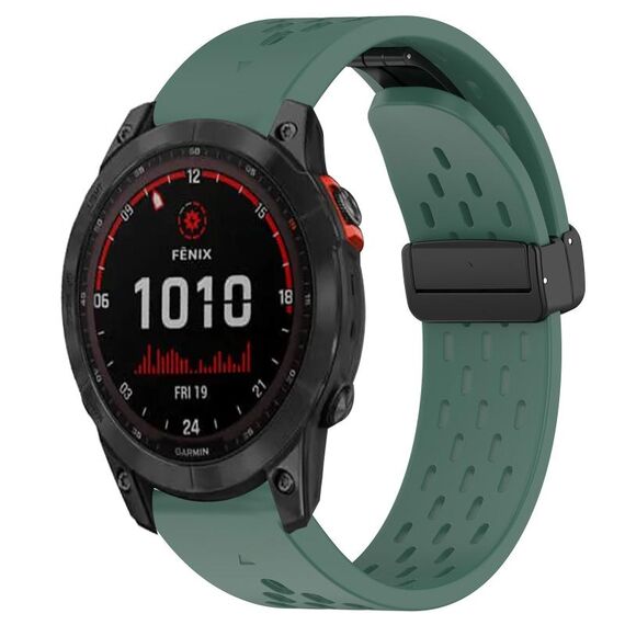 Per cinturino in silicone Garmin Fenix 7X Solar da 26 mm con foro per fibbia pieghevole (verde scuro)
