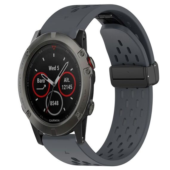 Per cinturino in silicone Garmin Fenix 5X Sapphire da 26 mm con foro per fibbia pieghevole (grigio scuro)