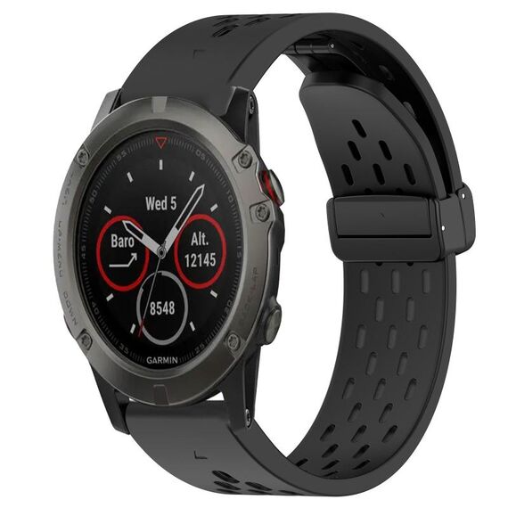Per cinturino in silicone Garmin Fenix 5X Sapphire da 26 mm con foro per fibbia pieghevole (nero)