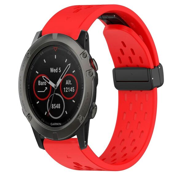Per cinturino in silicone Garmin Fenix 5X Sapphire da 26 mm con foro per fibbia pieghevole (rosso)