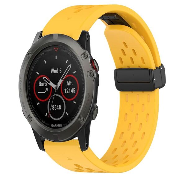 Per cinturino in silicone Garmin Fenix 5X Sapphire da 26 mm con foro per fibbia pieghevole (giallo)