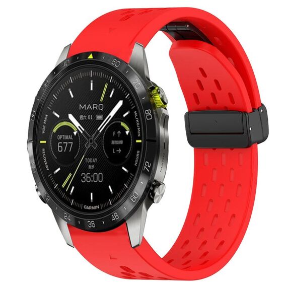 Per cinturino in silicone con fibbia magnetica per Garmin Epix Pro Gen 2 47 mm con fori a sgancio rapido (rosso)