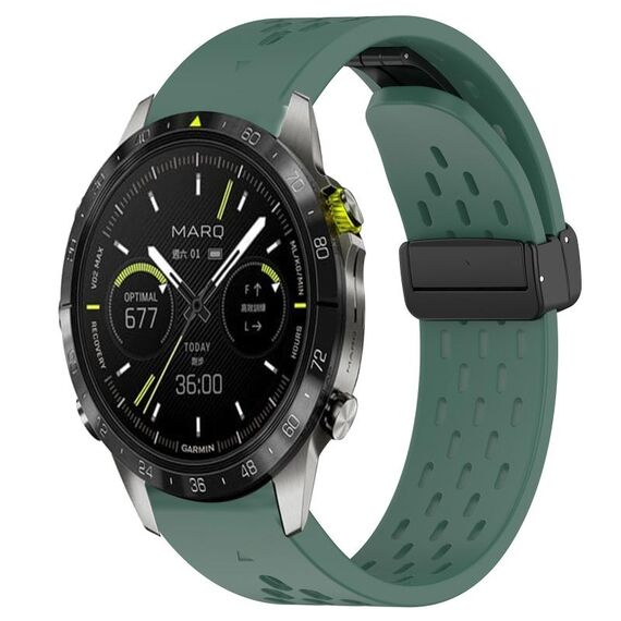 Per cinturino in silicone con fibbia magnetica per Garmin Epix Pro Gen 2 47 mm con fori a sgancio rapido (verde scuro)