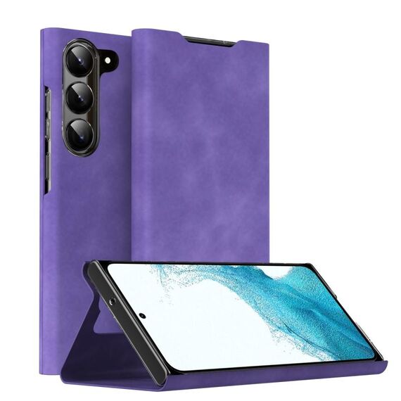 Custodia per telefono in pelle magnetica Napa Texture per Samsung Galaxy S22 5G con supporto (viola)