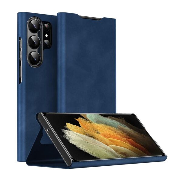 Per Samsung Galaxy S21 Ultra 5G Custodia magnetica in pelle Napa Texture con supporto (blu)
