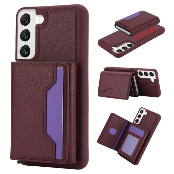 Per Samsung Galaxy S22+ Custodia per telefono in pelle con borsa per carte staccabile antifurto RFID (vino rosso)