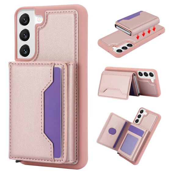 Per Samsung Galaxy S22+ Custodia per telefono in pelle con borsa per carte staccabile antifurto RFID (rosa)