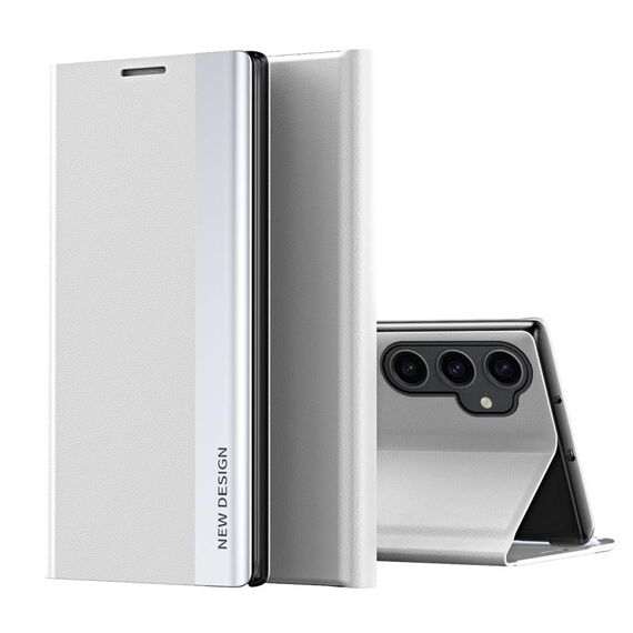 Per Samsung Galaxy M34 5G Custodia per telefono in pelle ad adsorbimento elettrolitico laterale (bianco semplice ed elegante)