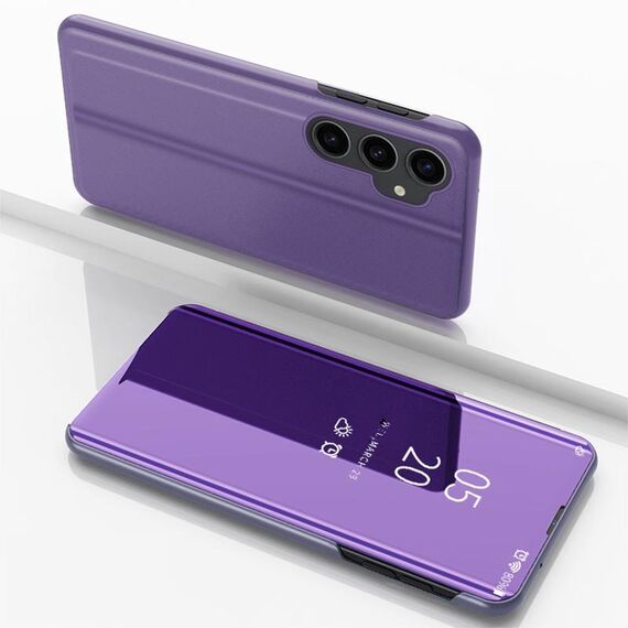 Per Samsung Galaxy M34 5G Custodia per telefono in pelle con vibrazione orizzontale a specchio placcato con supporto (viola blu)