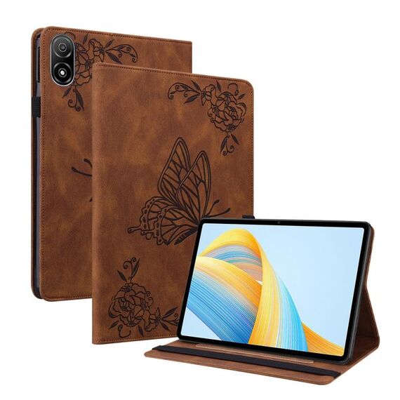 Custodia per tablet in pelle goffrata fiore farfalla per Honor Pad V8 Pro (marrone)