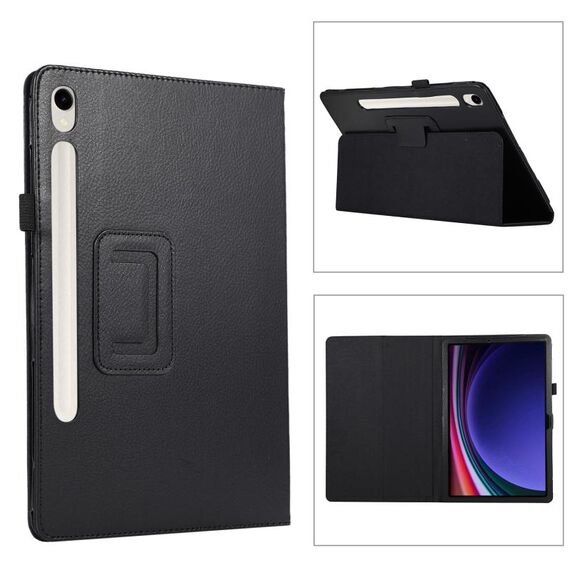 Custodia per tablet in pelle con texture ultra litchi per Samsung Galaxy Tab S9 con supporto (nero)