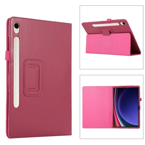 Custodia per tablet in pelle con texture ultra litchi per Samsung Galaxy Tab S9 con supporto (rosa rosso)